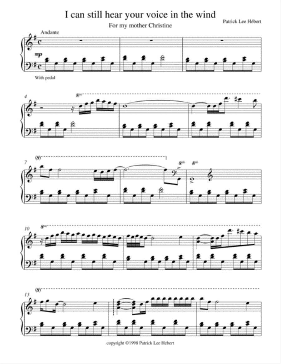 I Can Still Hear Your Voice in the Wind Piano Solo scores gallery preview page 1