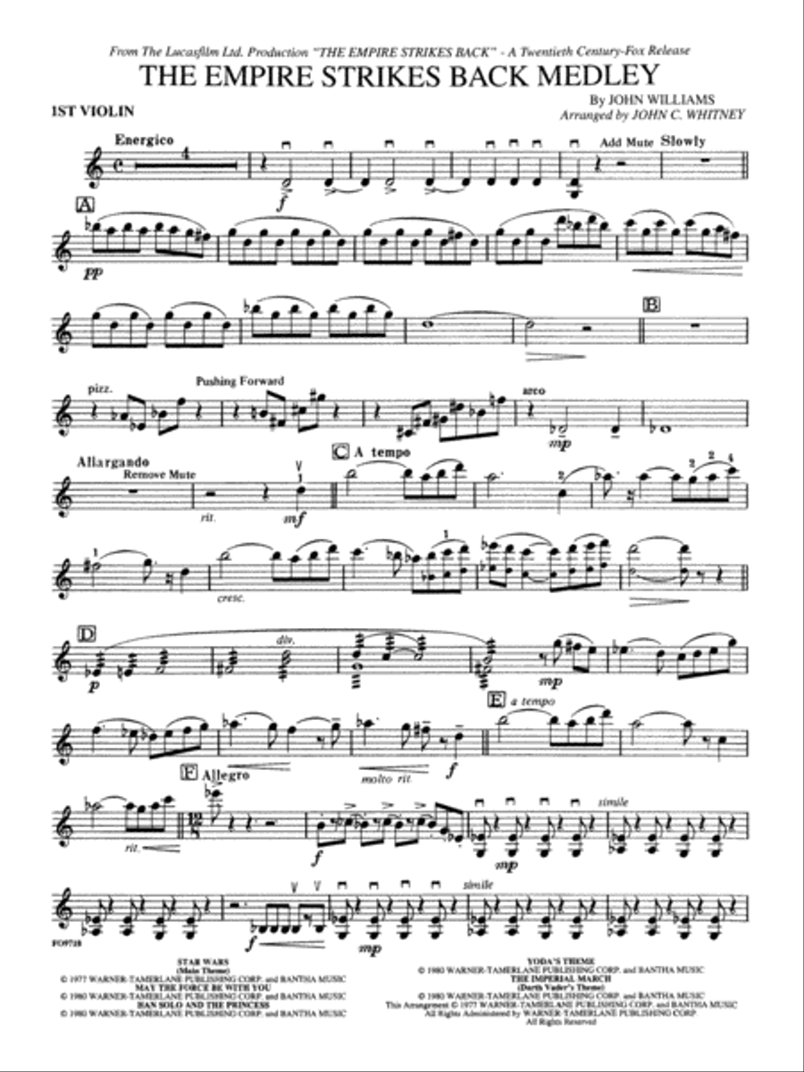 The Empire Strikes Back Medley: 1st Violin by John Williams