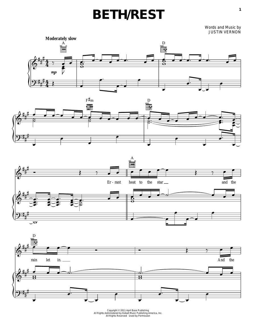 Beth / Rest Piano, Vocal, Guitar scores gallery preview page 1