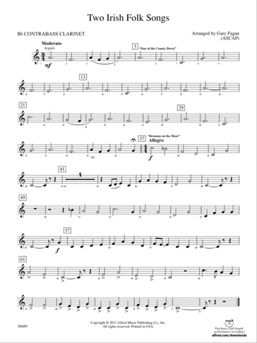 Two Irish Folk Songs: (World Part) B-flat Contrabass Clarinet Concert Band scores gallery preview page 1