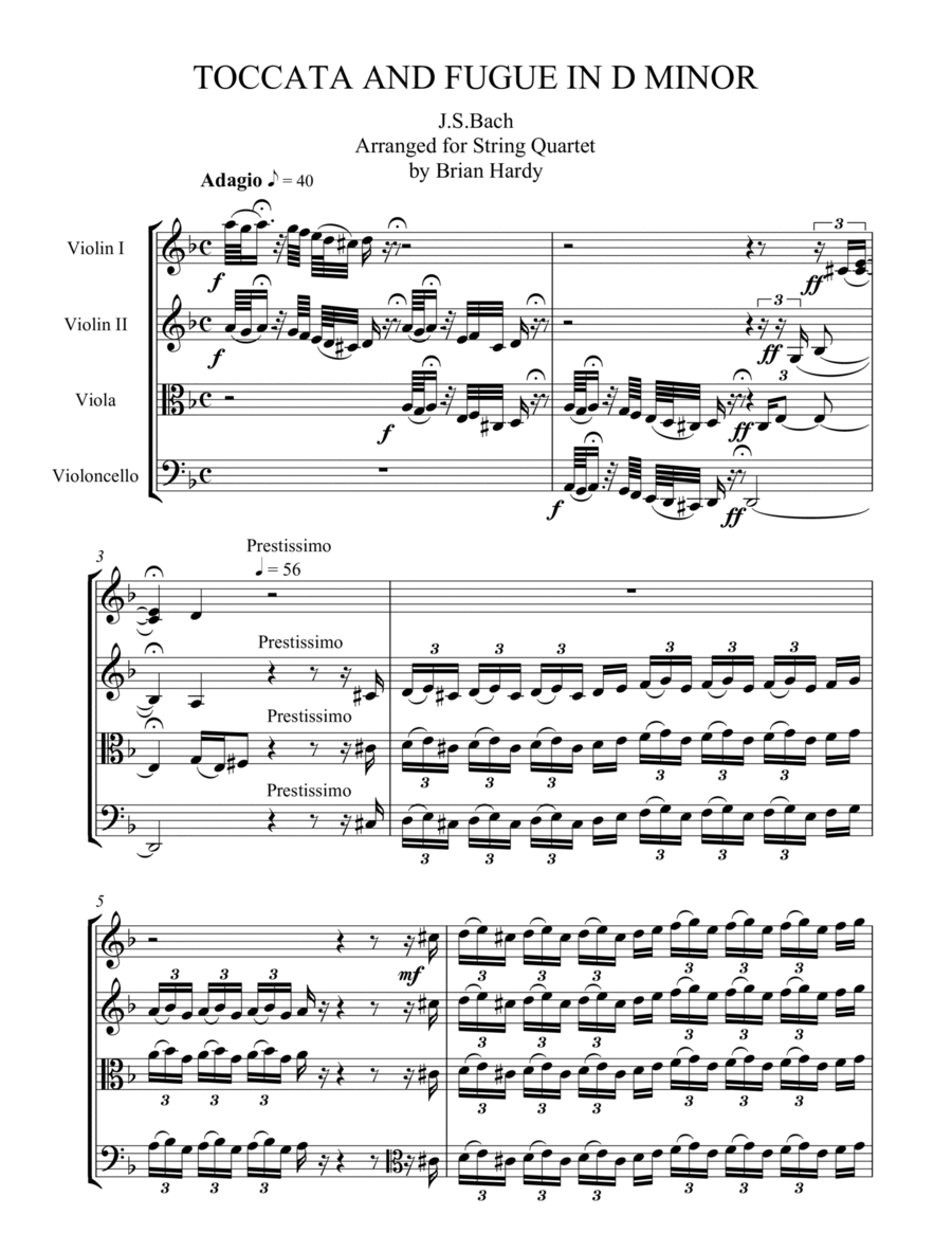 Toccata and Fugue in D Minor String Quartet scores gallery preview page 1
