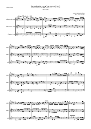 Brandenburg Concerto No. 3 in G major, BWV 1048 1st Mov. (J.S. Bach) for Clarinet Trio