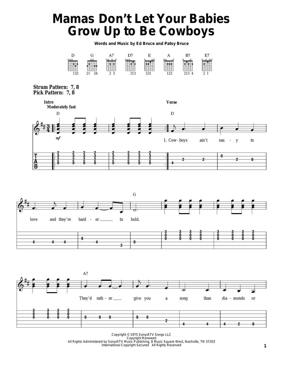 Mammas Don't Let Your Babies Grow Up To Be Cowboys Acoustic Guitar scores gallery preview page 1