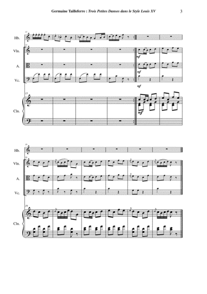 Germaine Tailleferre: Trois Petits Danses dans le style "Louis XV" for oboe, violin, viola, cello a