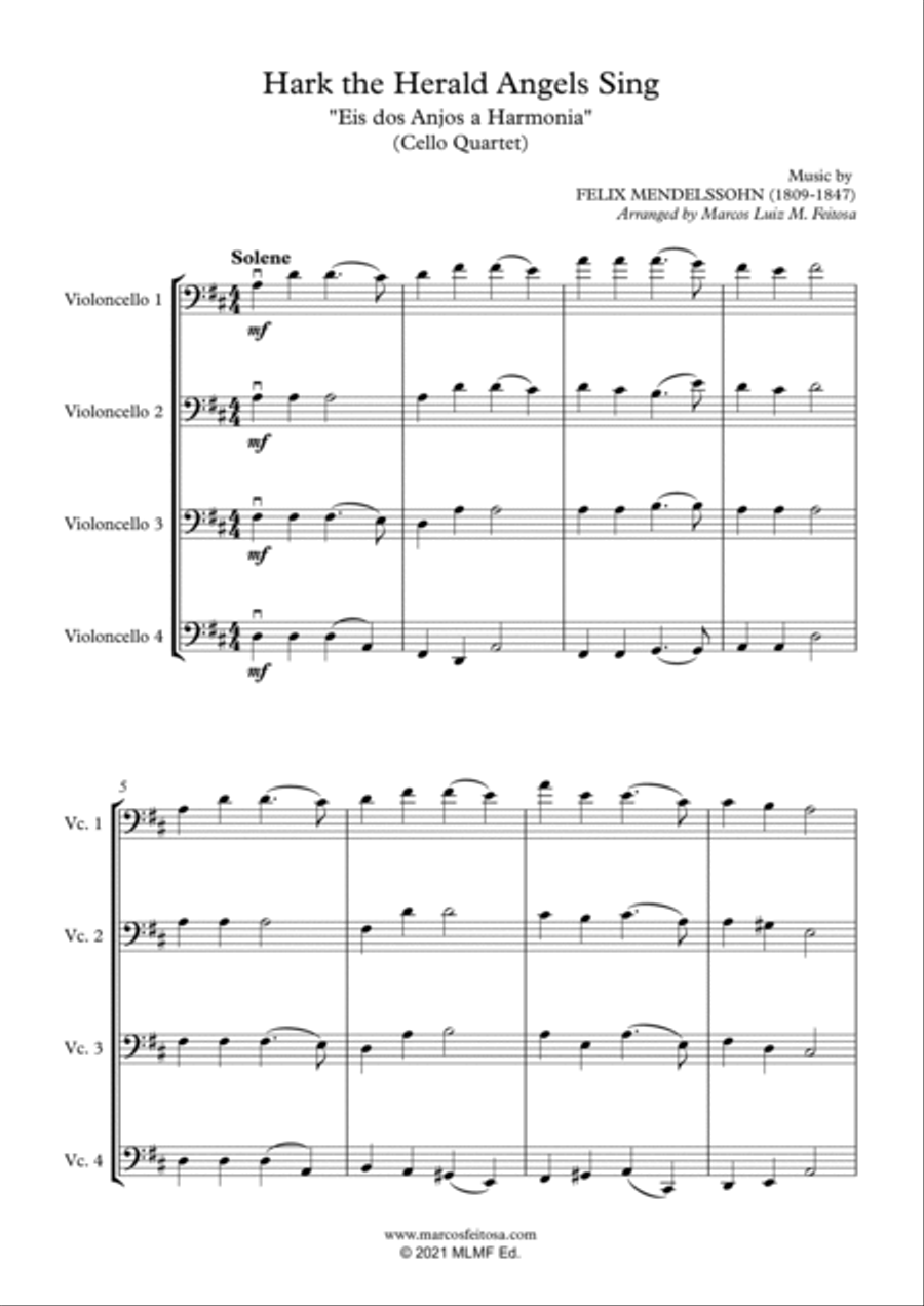 Hark The Herald Angels Sing (Eis dos Anjos a Harmonia) - Cello Quartet String Quartet scores gallery preview page 3
