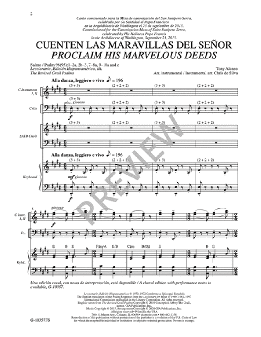 Cuenten las Maravillas del Señor / Proclaim His Marvelous Deeds - Full Score and Parts Cello scores gallery preview page 3