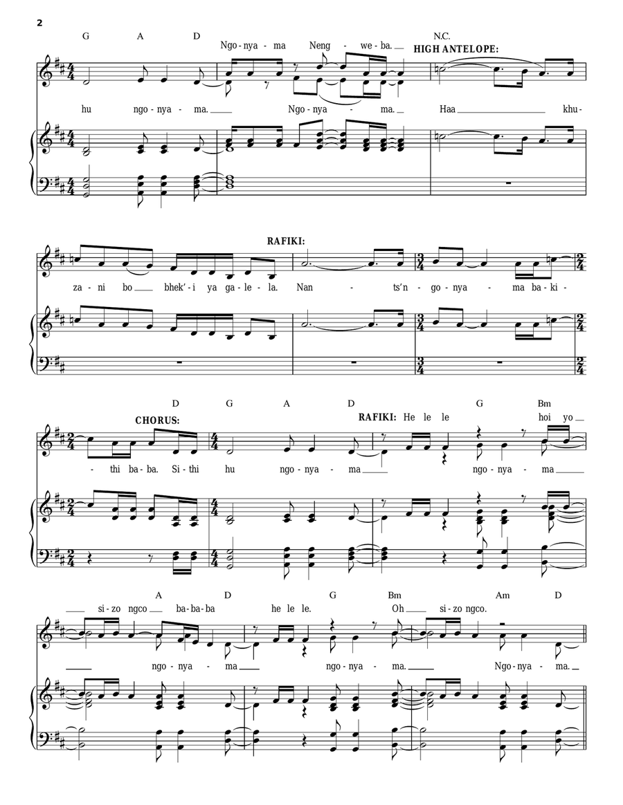 Nants' Ingonyama (Stage Version) (from The Lion King: Broadway Musical) Piano, Vocal, Guitar scores gallery preview page 2