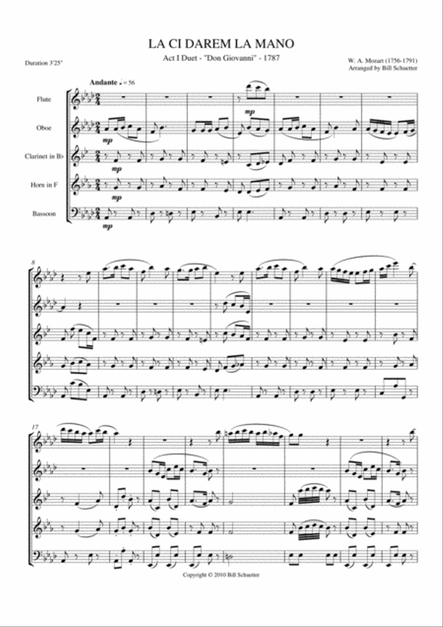 La ci darem la mano from Don Giovanni Woodwind Quintet scores gallery preview page 1