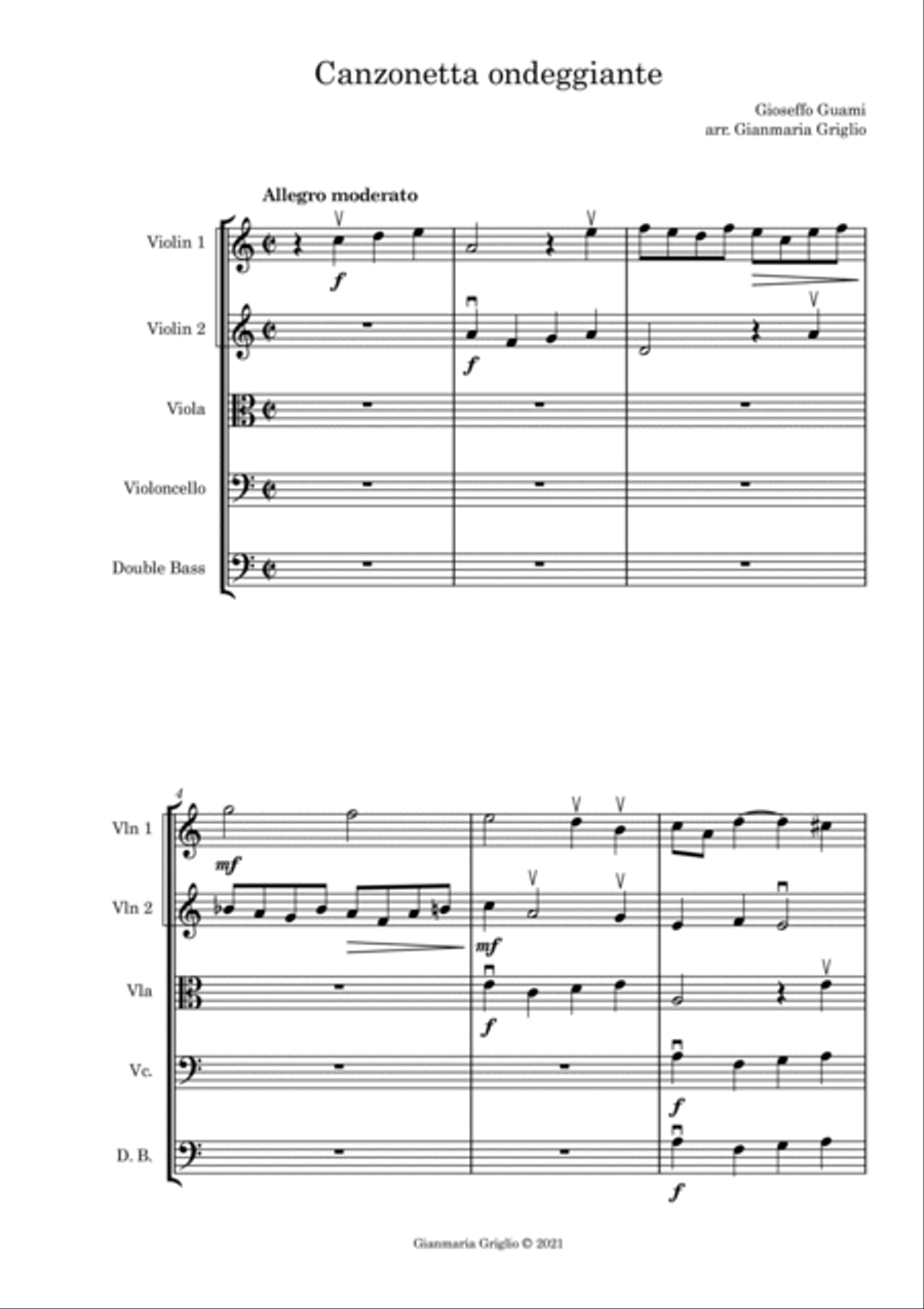 Gioseffo Guami - Canzonetta Ondeggiante String Orchestra scores gallery preview page 1