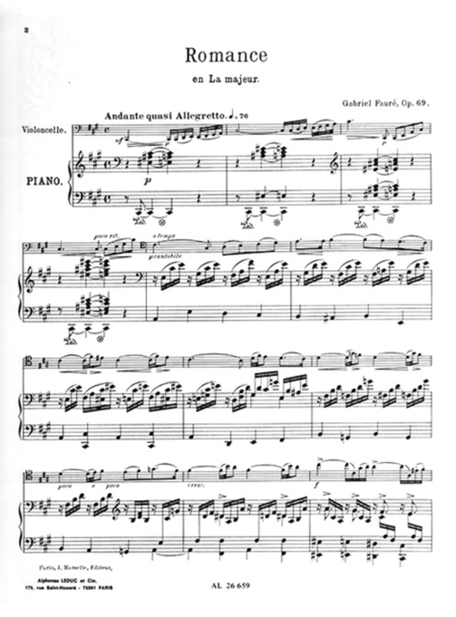 Romance Op69 La Majeur - Violoncelle et Piano