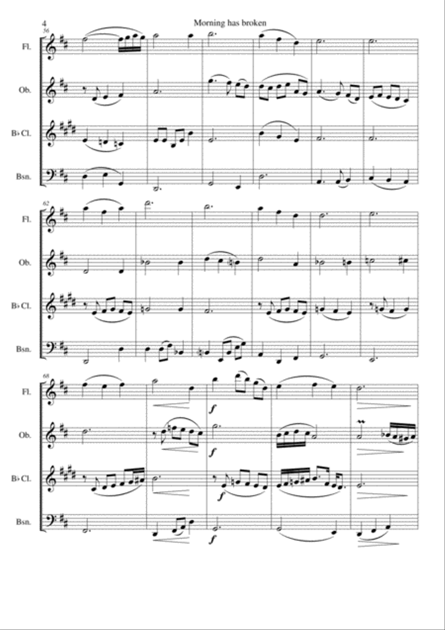 Variations on Morning has broken (Bunessan) for wind quartet Woodwind Quartet scores gallery preview page 4