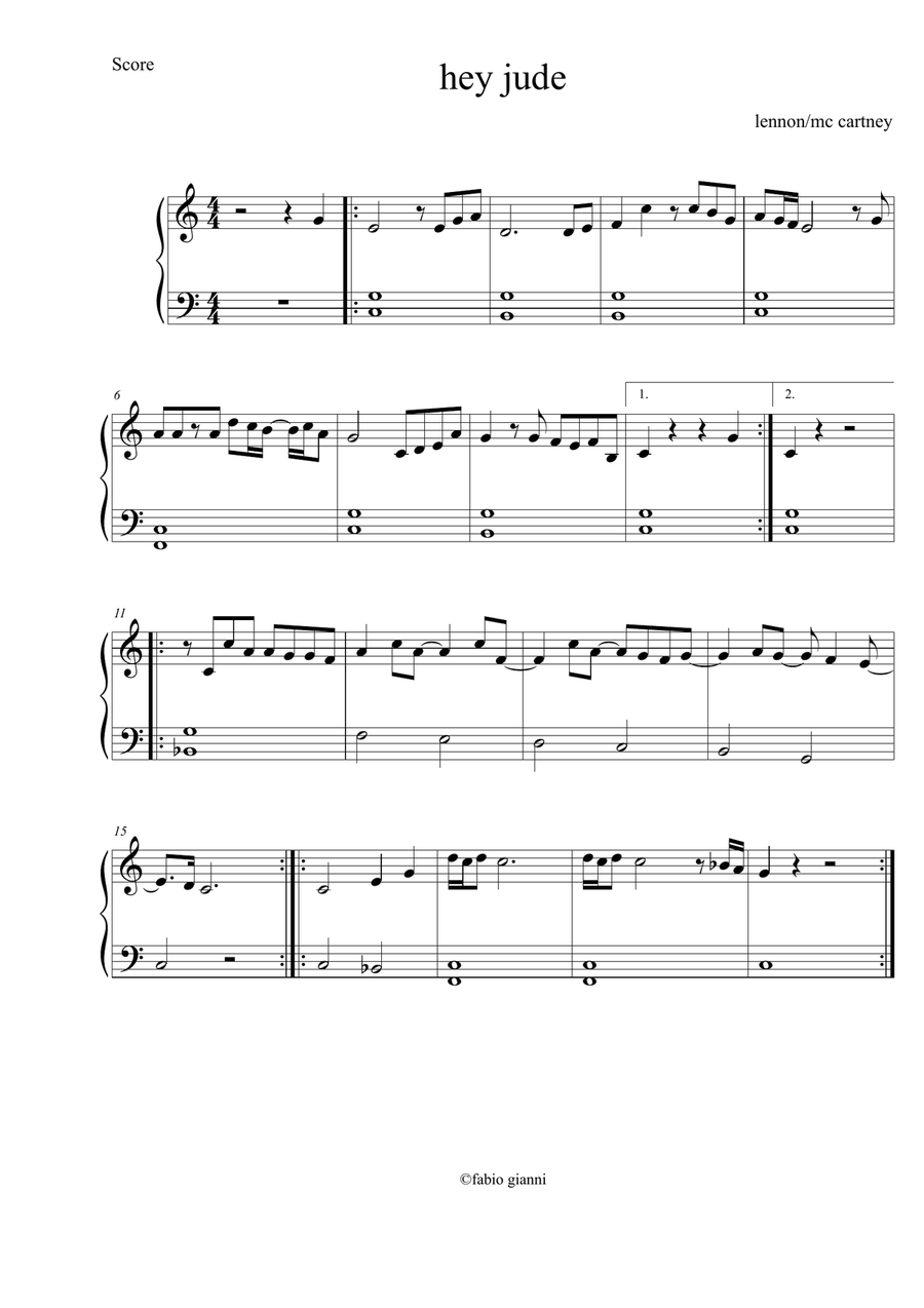 Hey Jude by The Beatles Easy Piano Digital Sheet Music Sheet