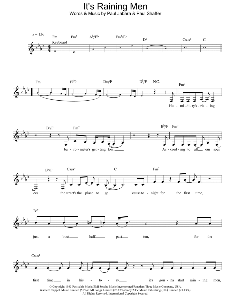 It's Raining Men Piano scores gallery preview page 1
