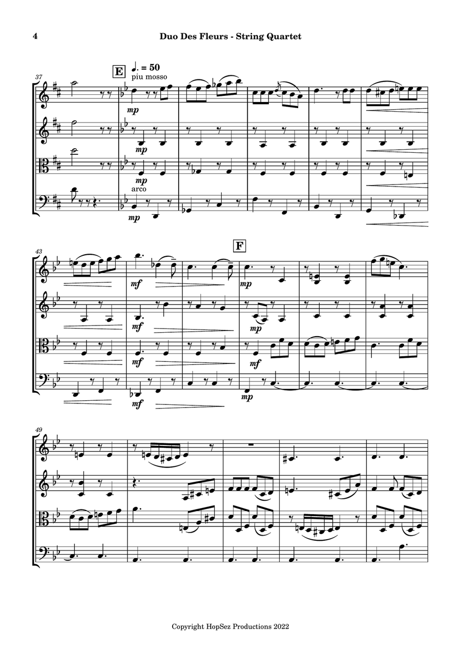 Duo Des Fleurs - Flower Duet from Lakmé (Sous Le Dôme Épais) - String Quartet String Quartet scores gallery preview page 4