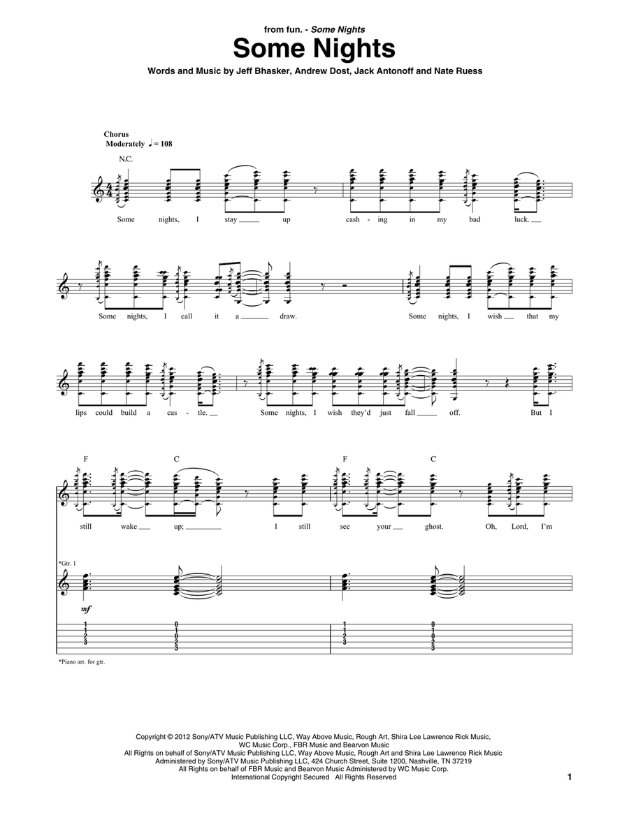 Some Nights Acoustic Guitar scores gallery preview page 1