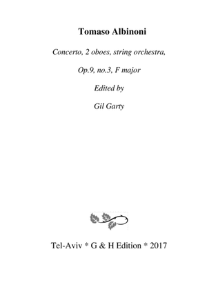 Book cover for Concerto, 2 oboes, string orchestra, Op.9, no.3, F major (Original version - Score and parts)