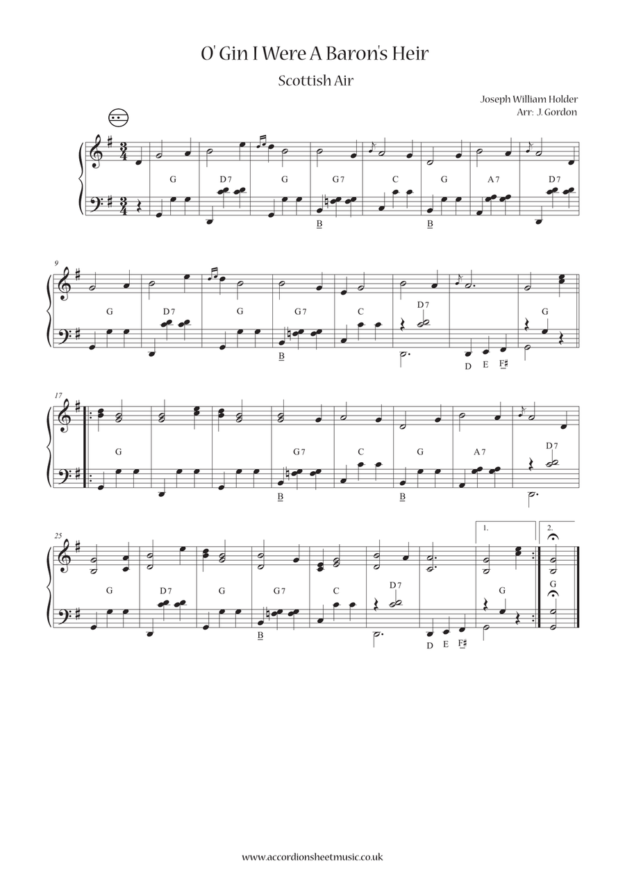 O' Gin I Were A Baron's Heir Accordion scores gallery preview page 1