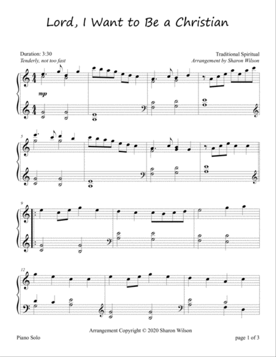 Lord, I Want to Be a Christian Piano Solo scores gallery preview page 2