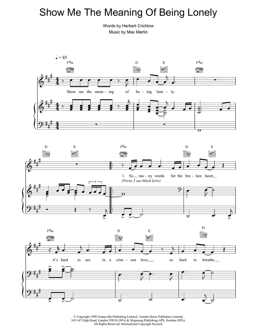 Show Me The Meaning Of Being Lonely Piano, Vocal, Guitar scores gallery preview page 1