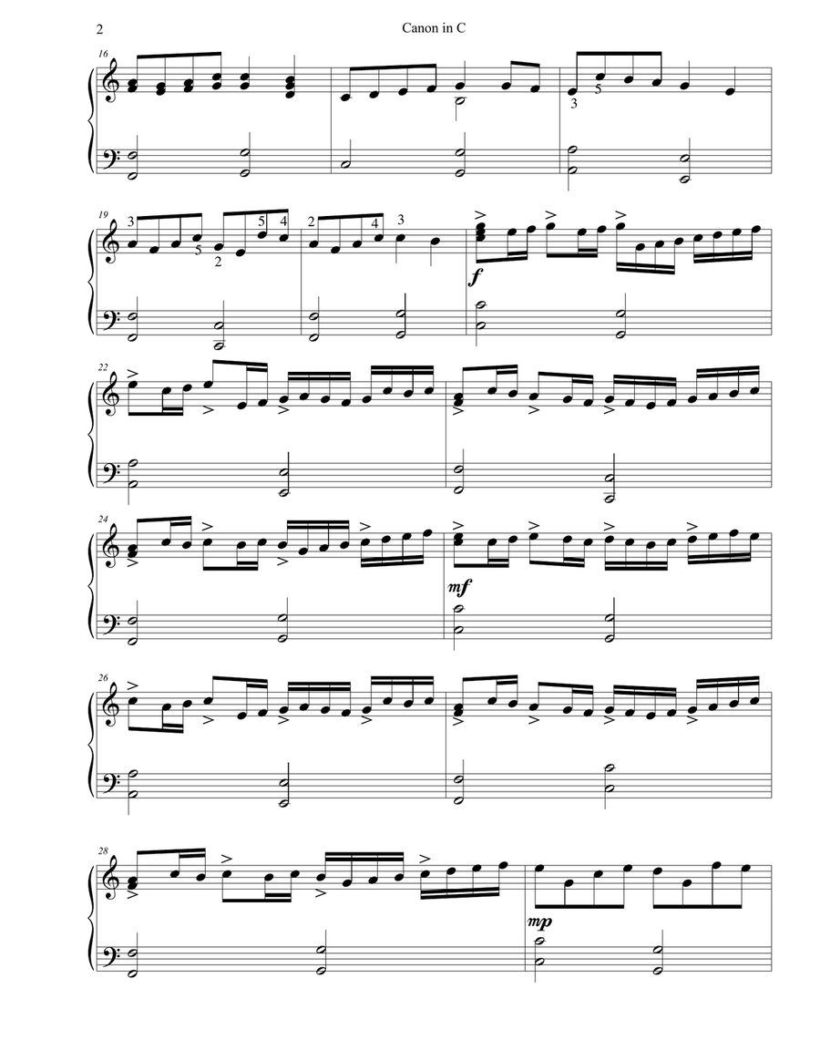 Canon in C Piano Easy Piano scores gallery preview page 2