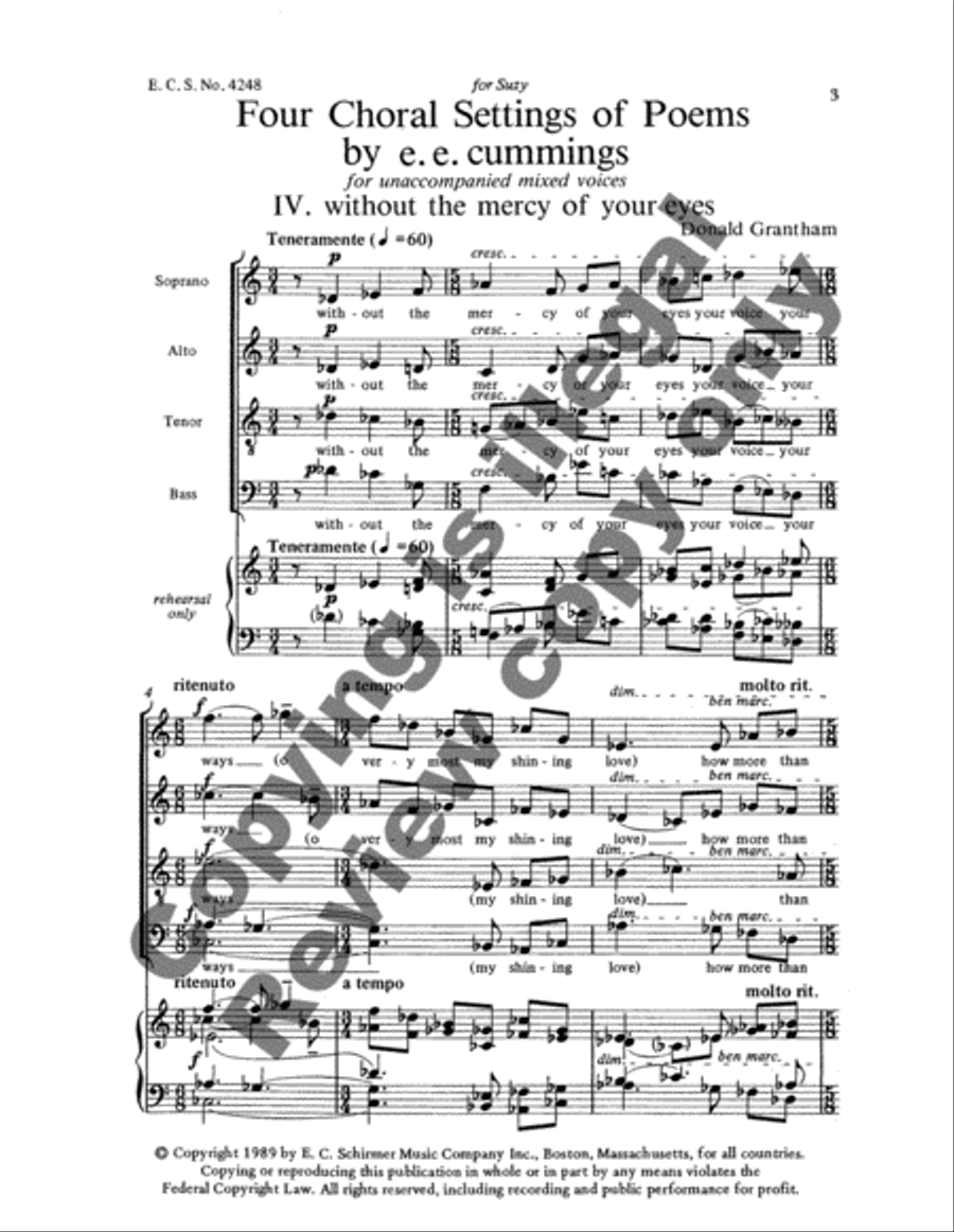 Four e.e. cummings poems: 4. without the mercy of your eyes 4-Part scores gallery preview page 6