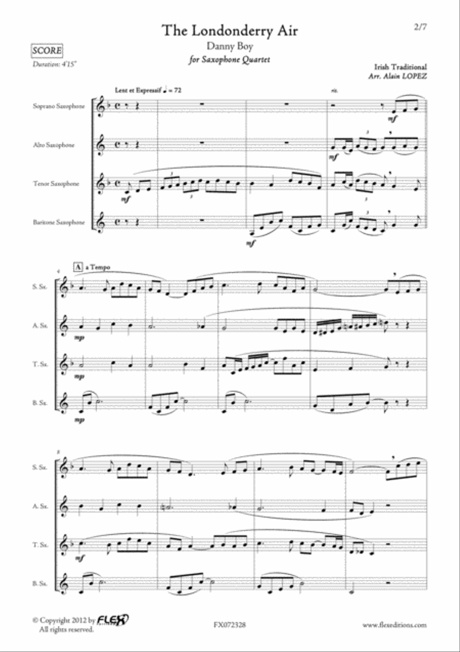 The Londonderry Air Saxophone Quartet scores gallery preview page 2