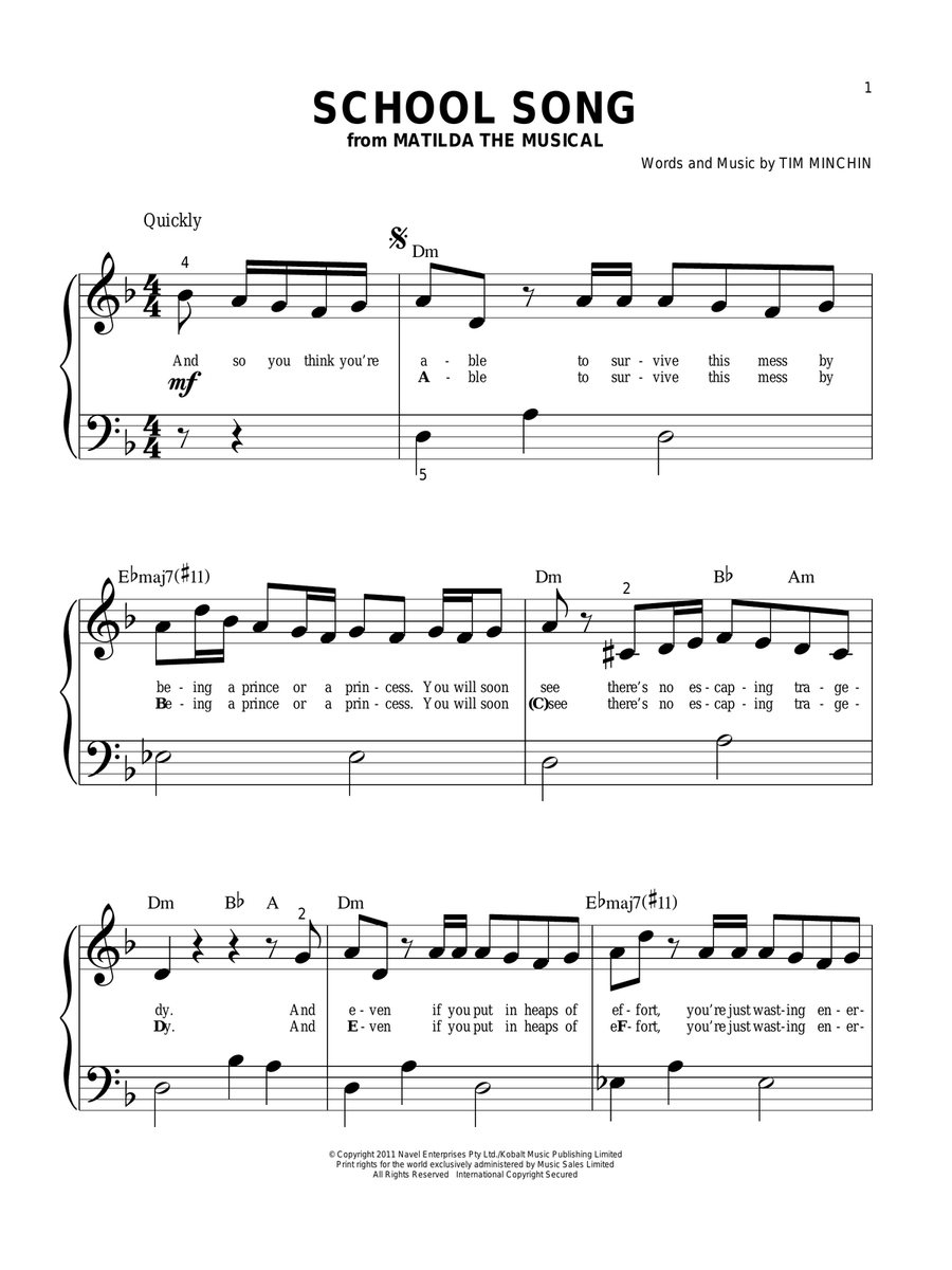 School Song School Song Easy Piano scores gallery preview page 1