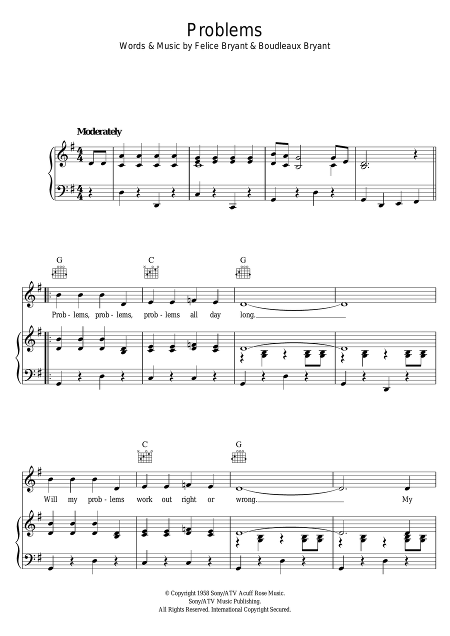 Problems Piano, Vocal, Guitar scores gallery preview page 1