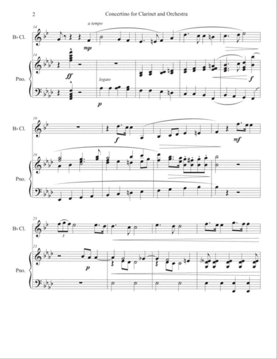 Concertino for Clarinet and Orchestra Clarinet Solo scores gallery preview page 2