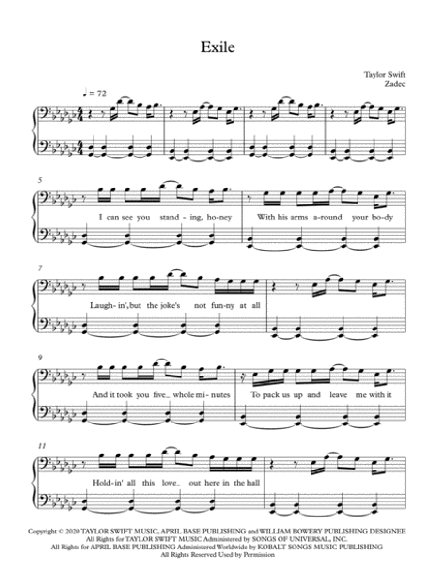 Exile Piano Solo scores gallery preview page 1