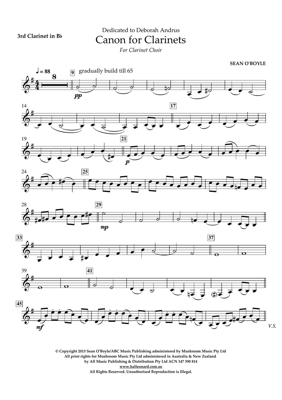 Canon For Clarinets - Bb Clarinet 3 Woodwind Ensemble scores gallery preview page 1