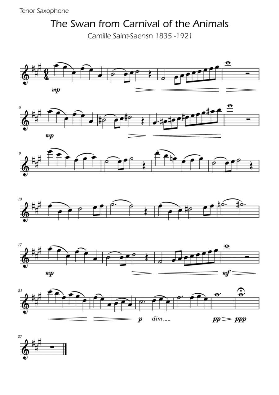 Book cover for The Swan - Camille Saint-Saëns - Tenor Sax Solo
