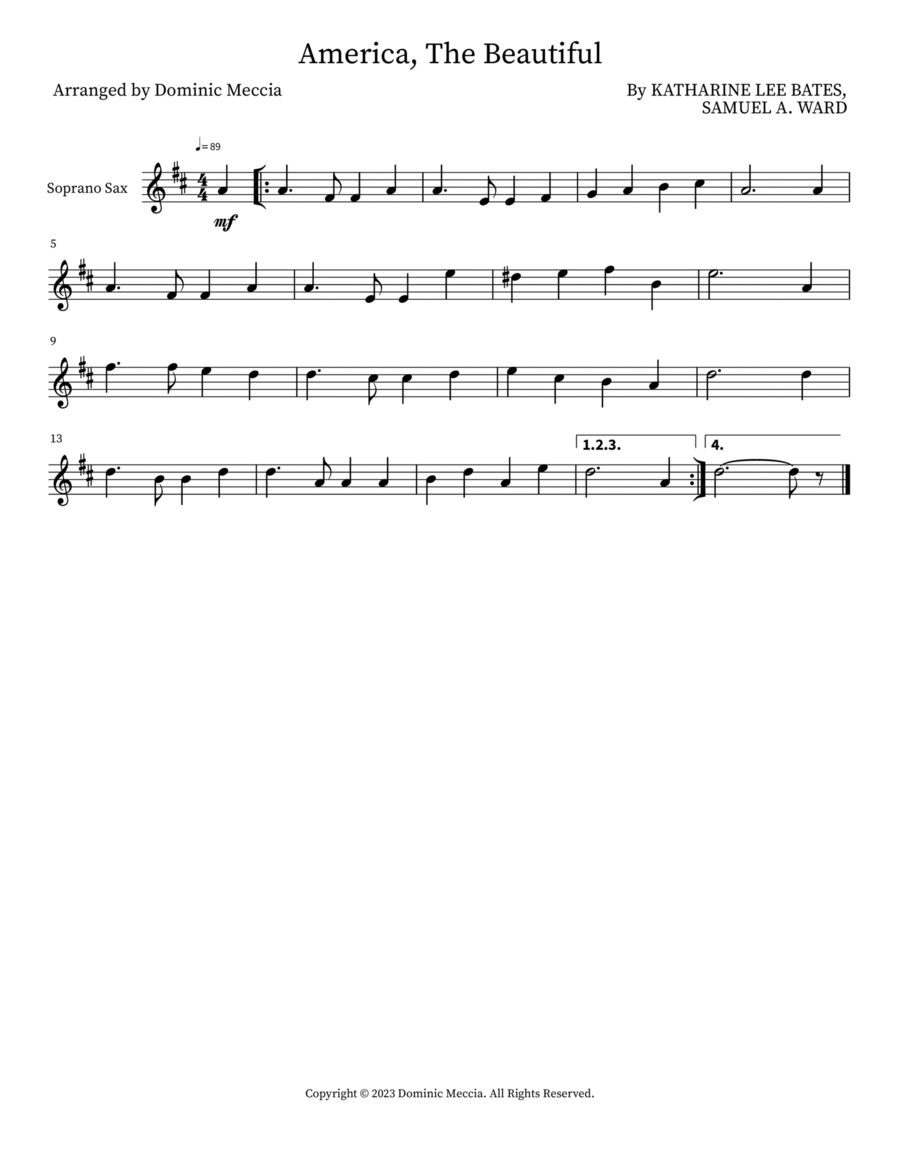 America, The Beautiful Soprano Saxophone scores gallery preview page 1