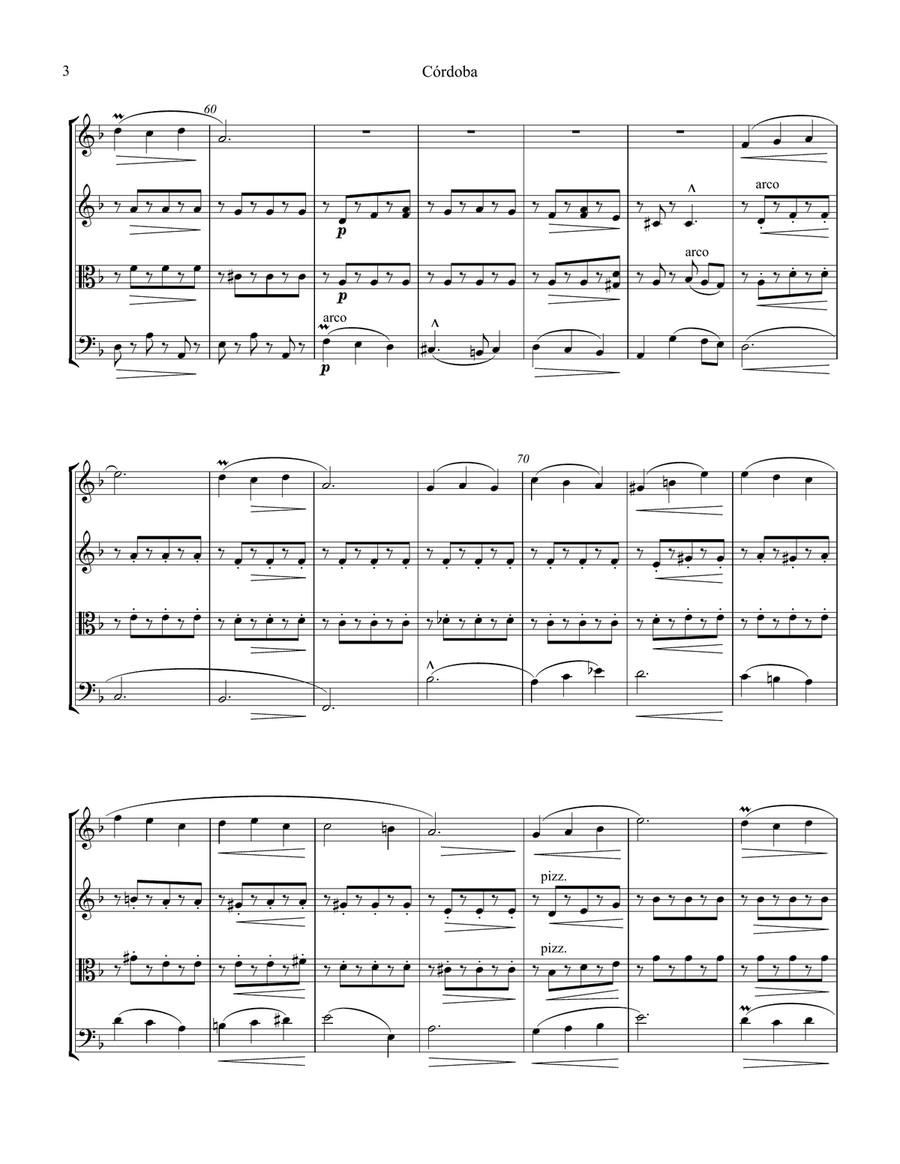 Cordoba from Cantos de Espana, Op. 232 for string quartet String Quartet scores gallery preview page 4