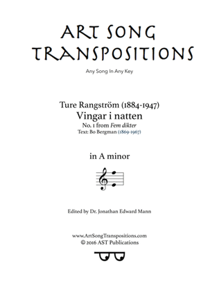 Book cover for RANGSTRÖM: Vingar i natten (transposed to A minor)