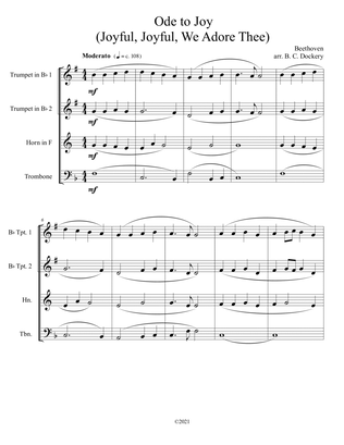 Book cover for Ode to Joy (Joyful, Joyful, We Adore Thee) for Brass Quartet