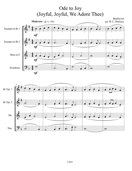 Ode to Joy (Joyful, Joyful, We Adore Thee) for Brass Quartet image number null