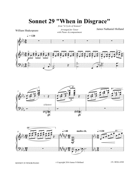 Sonnet 29 "When in Disgrace with Fortune and Men's Eyes" Art Song Tenor and Piano image number null