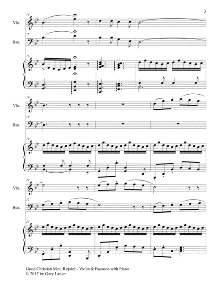 GOOD CHRISTIAN MEN, REJOICE (Violin, Bassoon with Piano & Score/Parts) image number null
