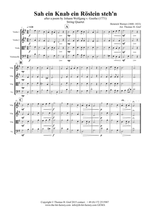 Book cover for Sah ein Knab ein Roeslein stehn - German Folk Song - String Quartet