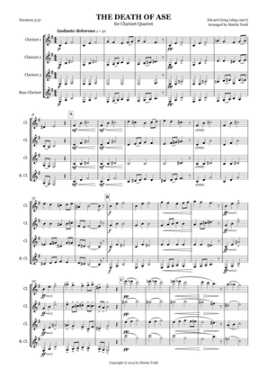 The Death of Ase from Peer Gynt Suite No. 1 for Clarinet Quartet