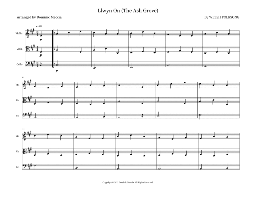 Llwyn On (The Ash Grove) Small Ensemble scores gallery preview page 1