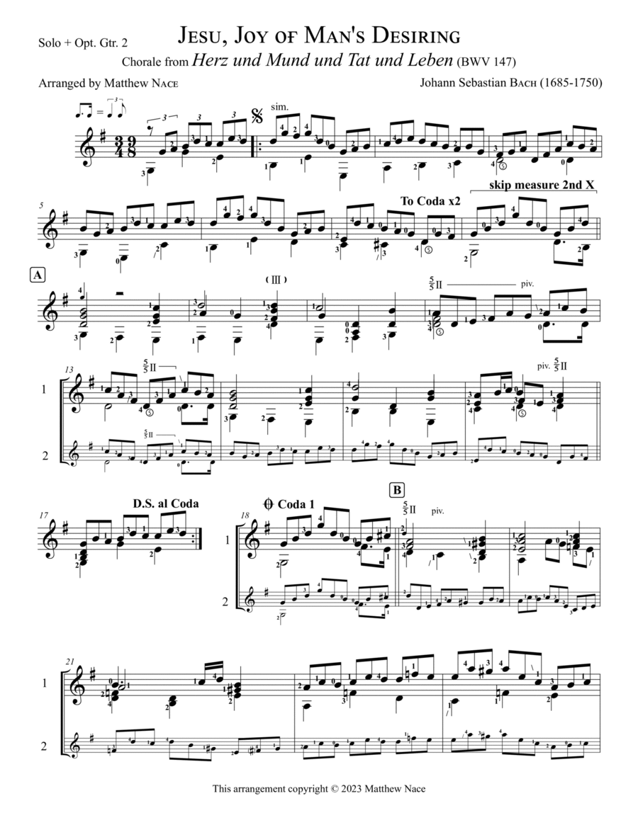 Jesu, Joy of Man's Desiring (from Herz und Mund und Tat und Leben, BWV 147) Acoustic Guitar scores gallery preview page 1