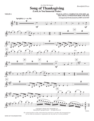 Song of Thanksgiving (Lord, to You Immortal Praise) (arr. Leavitt) - Violin 1