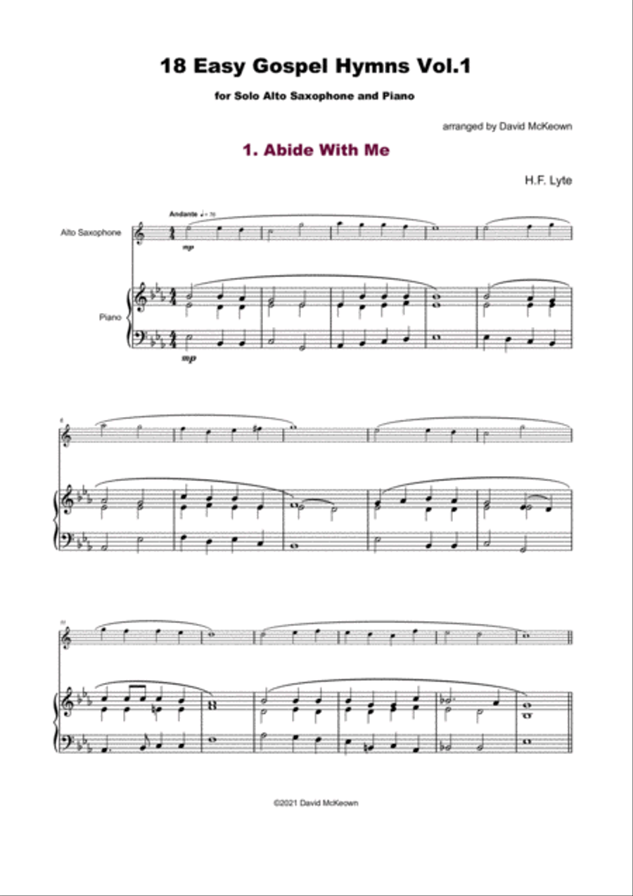 18 Gospel Hymns Vol.1 for Solo Alto Saxophone and Piano Alto Saxophone scores gallery preview page 2