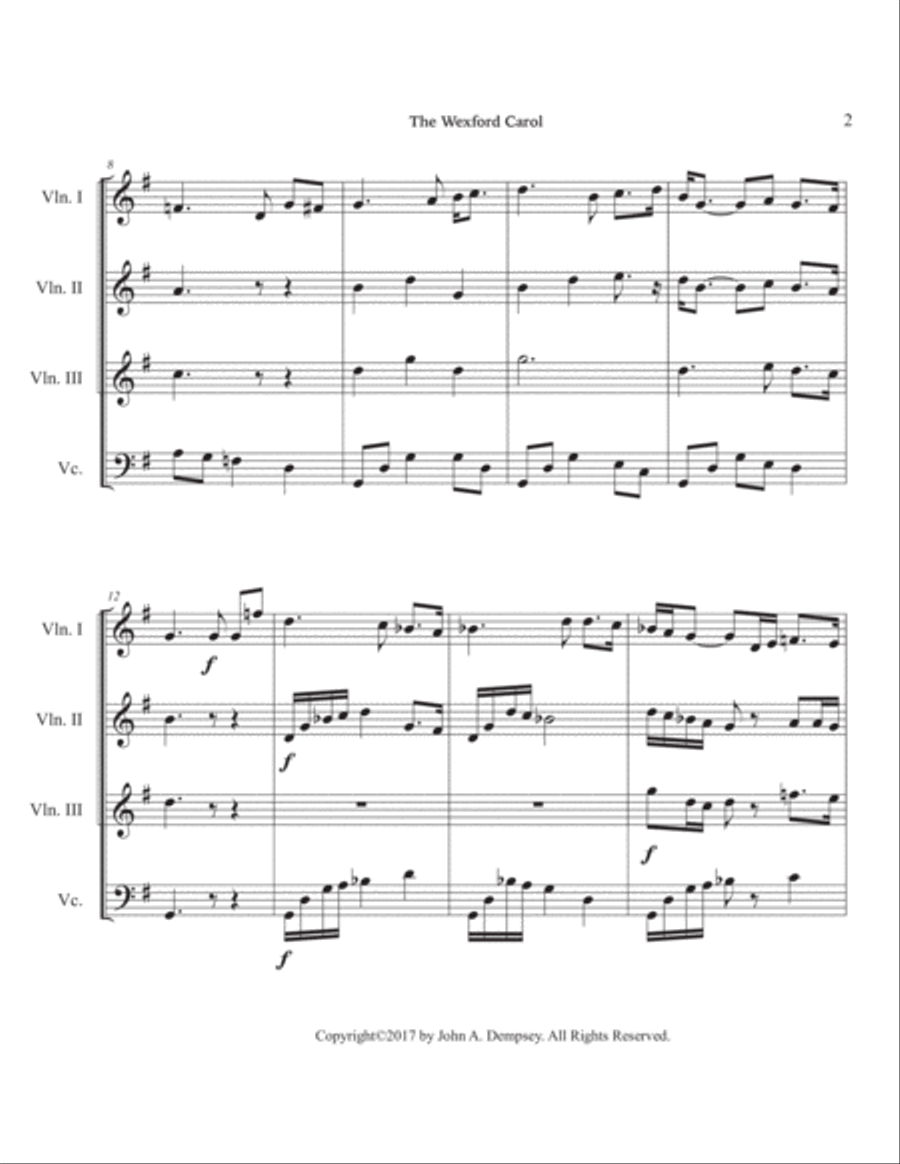 The Wexford Carol (String Quartet): Three Violins and Cello String Quartet scores gallery preview page 6