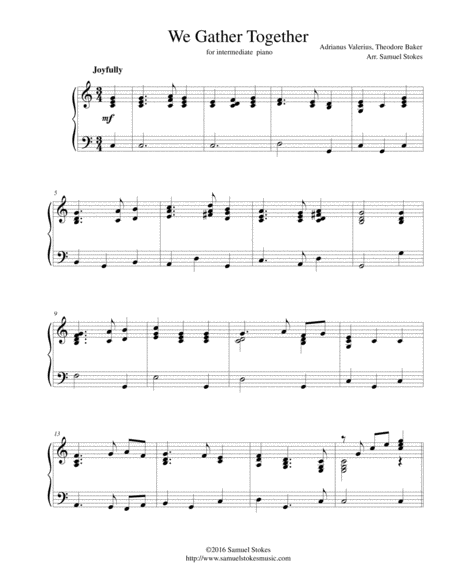 We Gather Together (The Thanksgiving Hymn) - for intermediate piano image number null