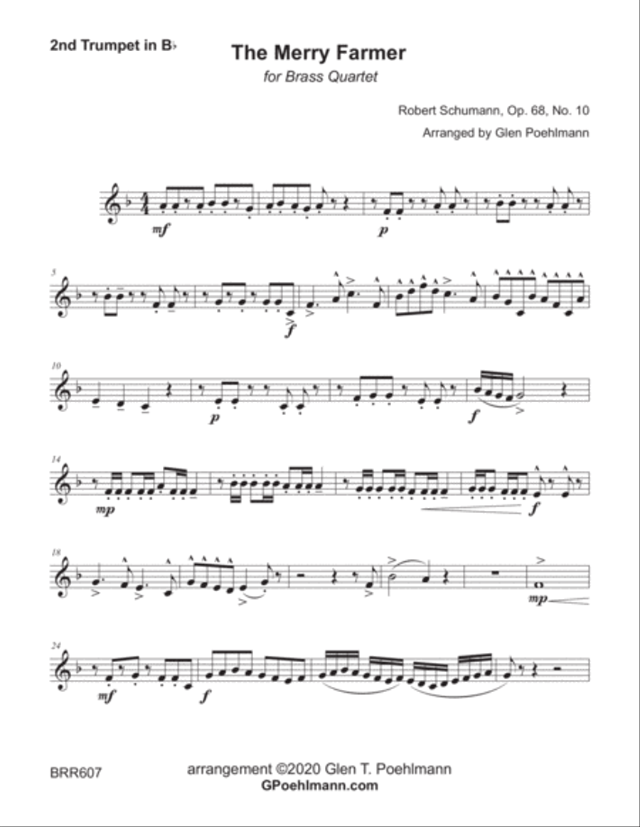 THE MERRY FARMER arranged for BRASS QUARTET. Based on the Piano Solo by Robert Schumann image number null