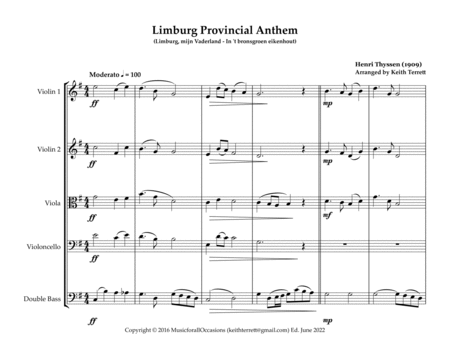 Limburg Provincial Anthem for String Orchestra (MFAO World National Anthem Series) image number null