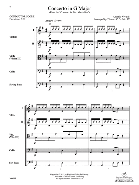 Concerto in G Major (from the Concerto for Two Mandolins): Score